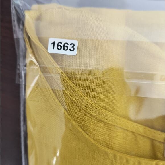 Terzo Millennio 100% Linen Tunic Top Women's Size M Yellow Short Sleeve Italy - Picture 10 of 15